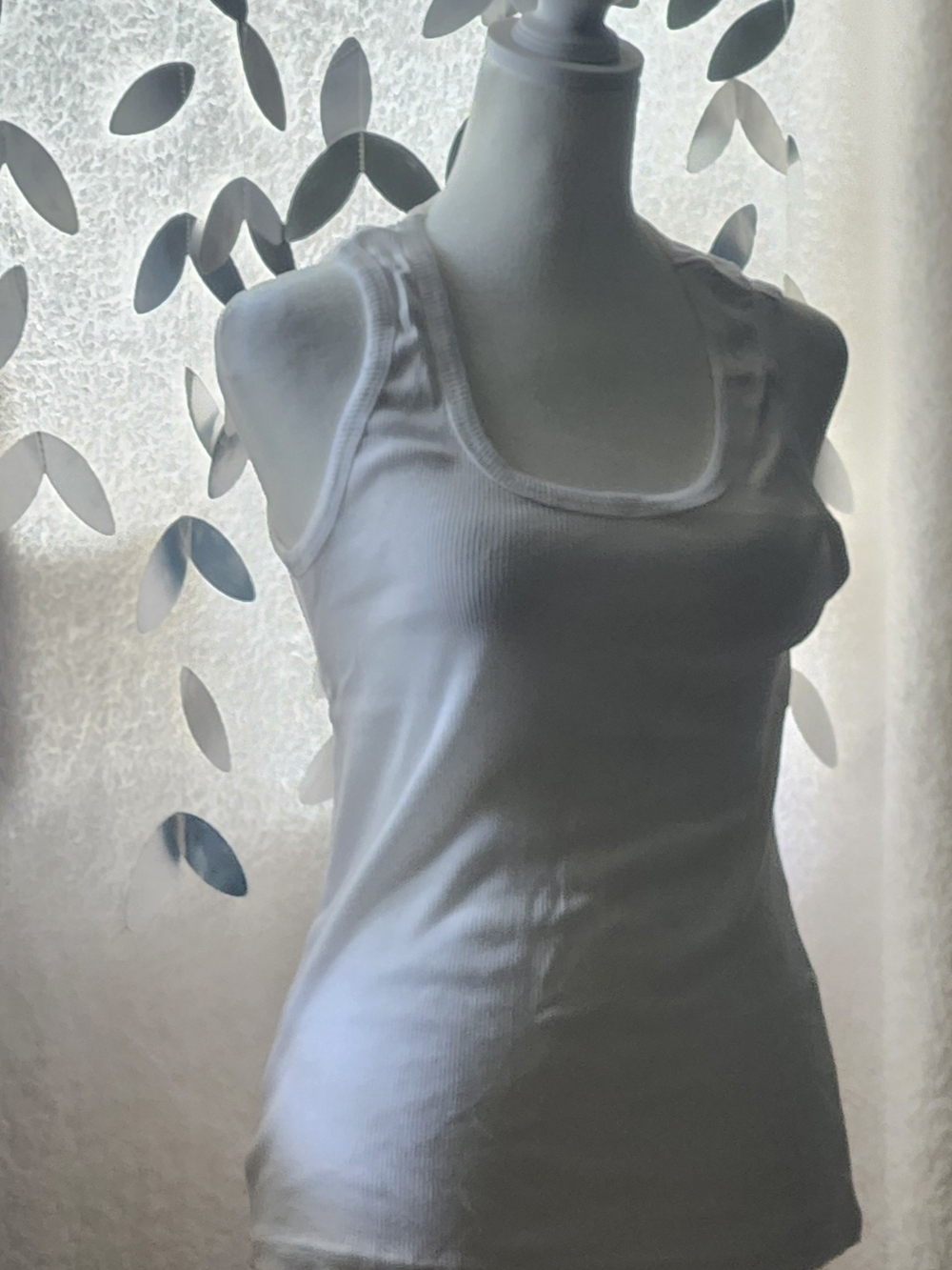 Women's White Ribbed Scoop Neck Tank Top